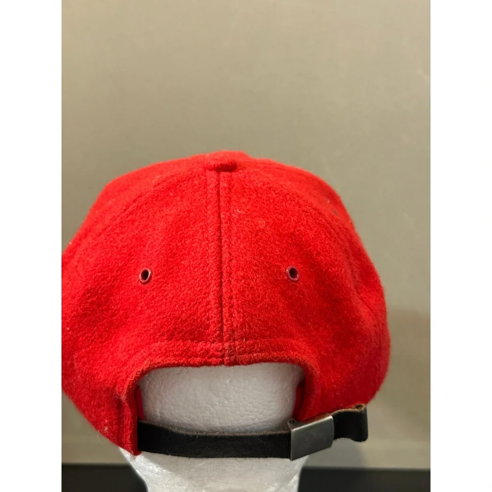 Vintage‎ DKNY NYC Red Wool Black Suede Brim Baseball Cap Hat Made in USA